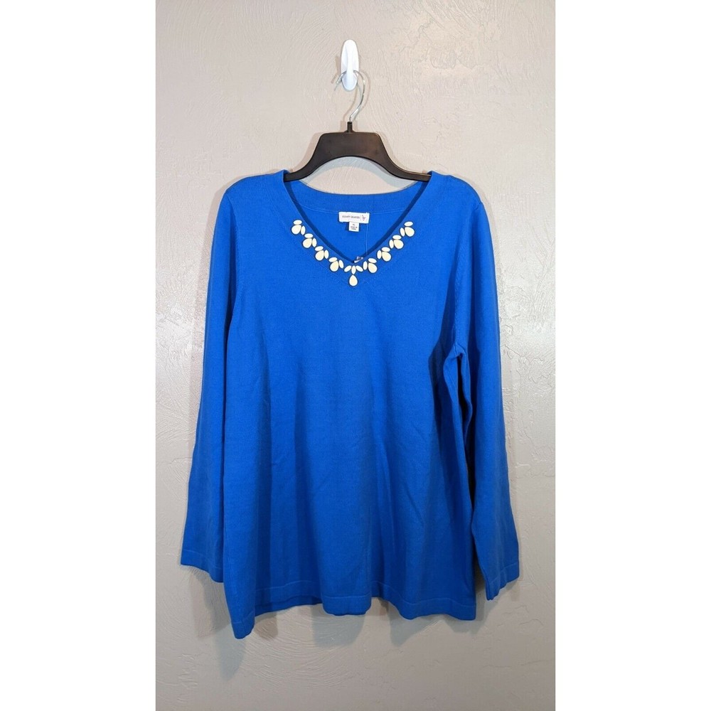 Susan Graver XLarge Long Sleeve V-Neck Sweater Neckline Embellishment A251647